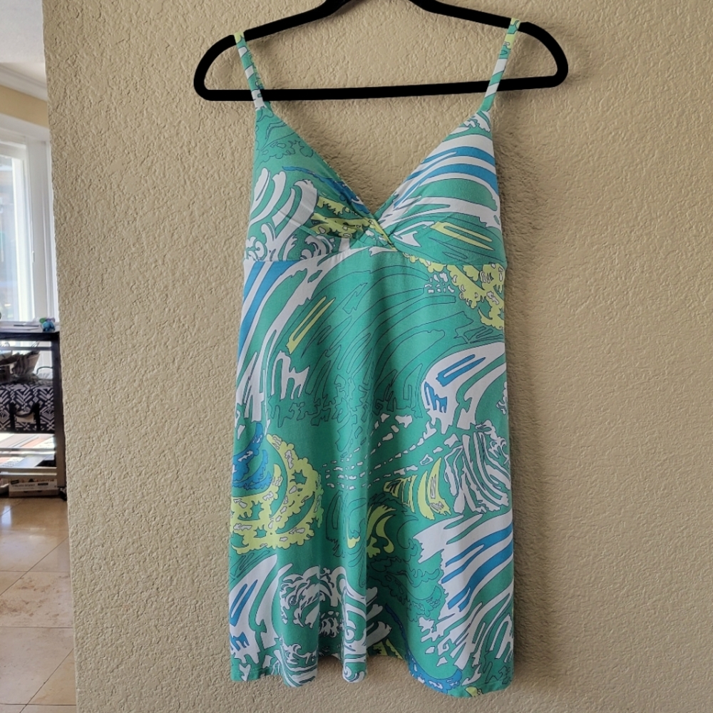 Vintage Victoria's Secret, Medium, Green/Blue Wave Print Dress